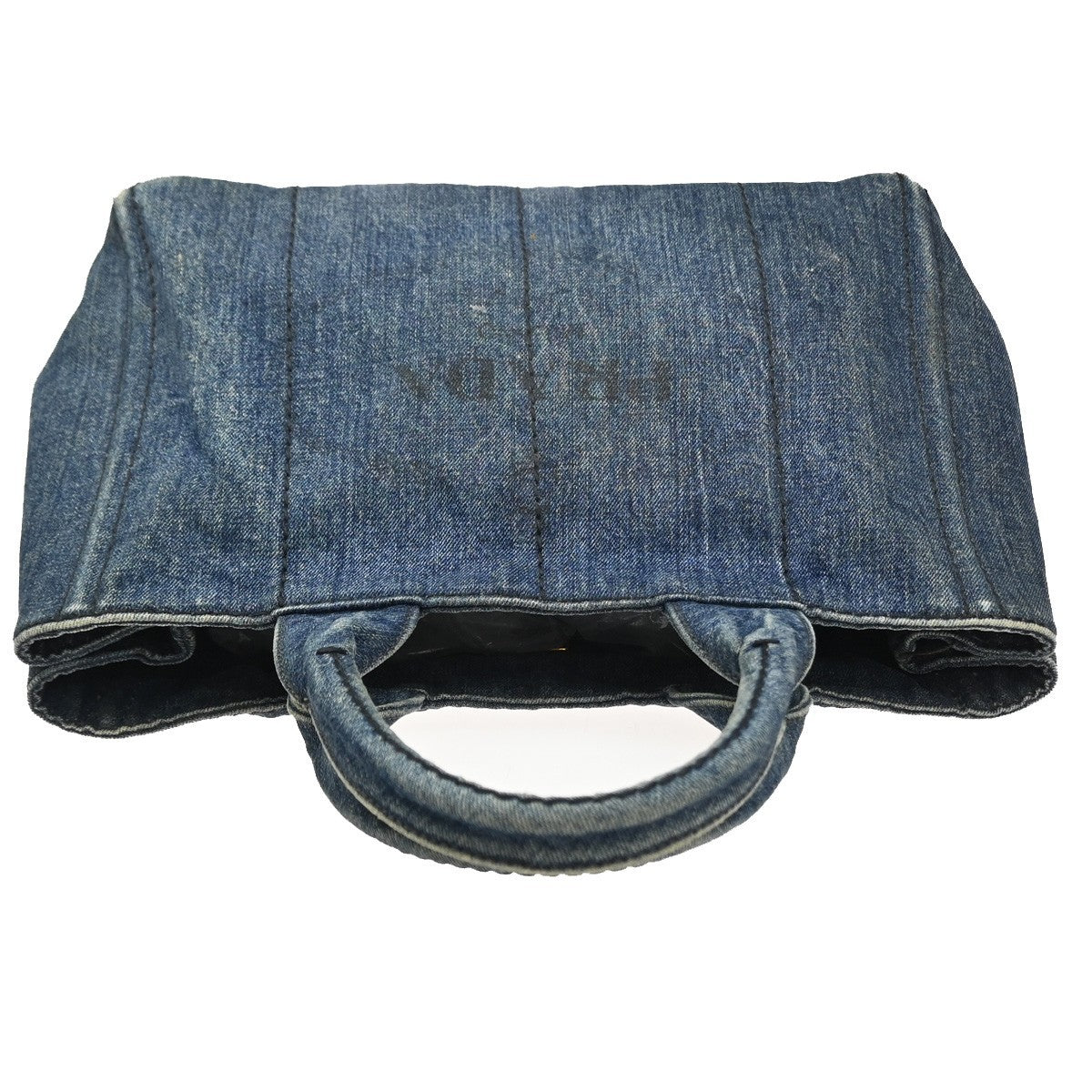 PRADA Logo Canapa Tote Hand Bag Denim Canvas Leather Blue GHW Italy 64MA590