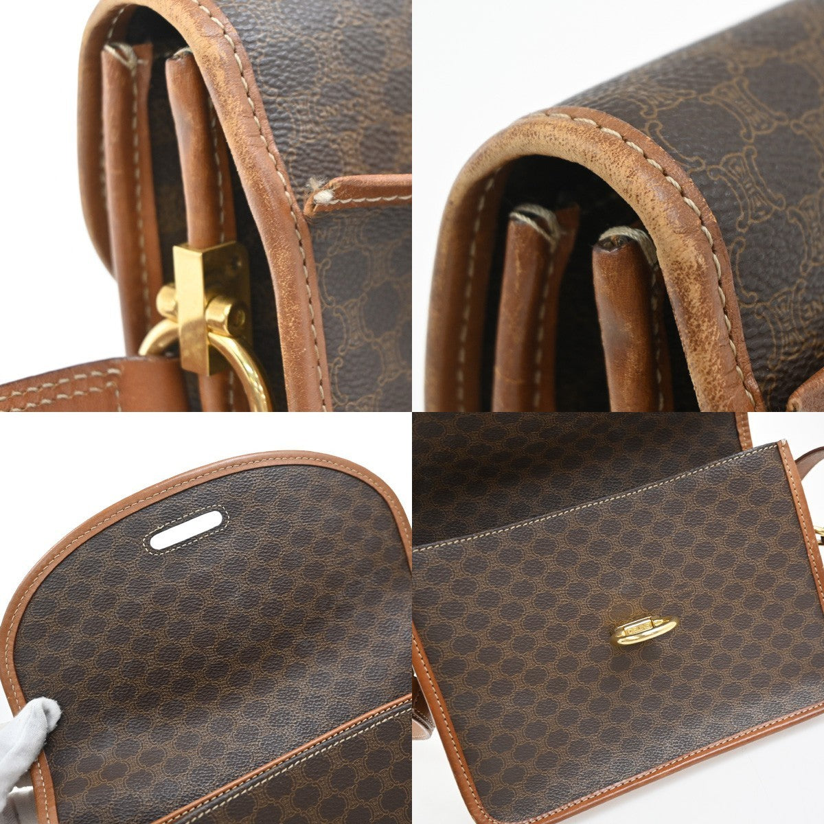 CELINE Logo Macadam Pattern Shoulder Bag PVC Leather Brown GHW Italy 62KP342
