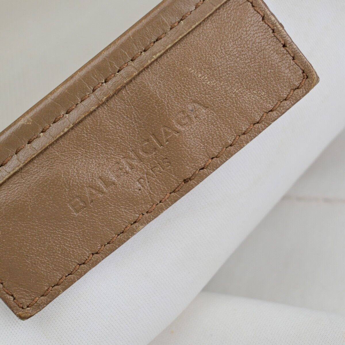 BALENCIAGA Logo Navy Cabas Shoulder Tote Bag Canvas Leather Ivory Brown 33EC031