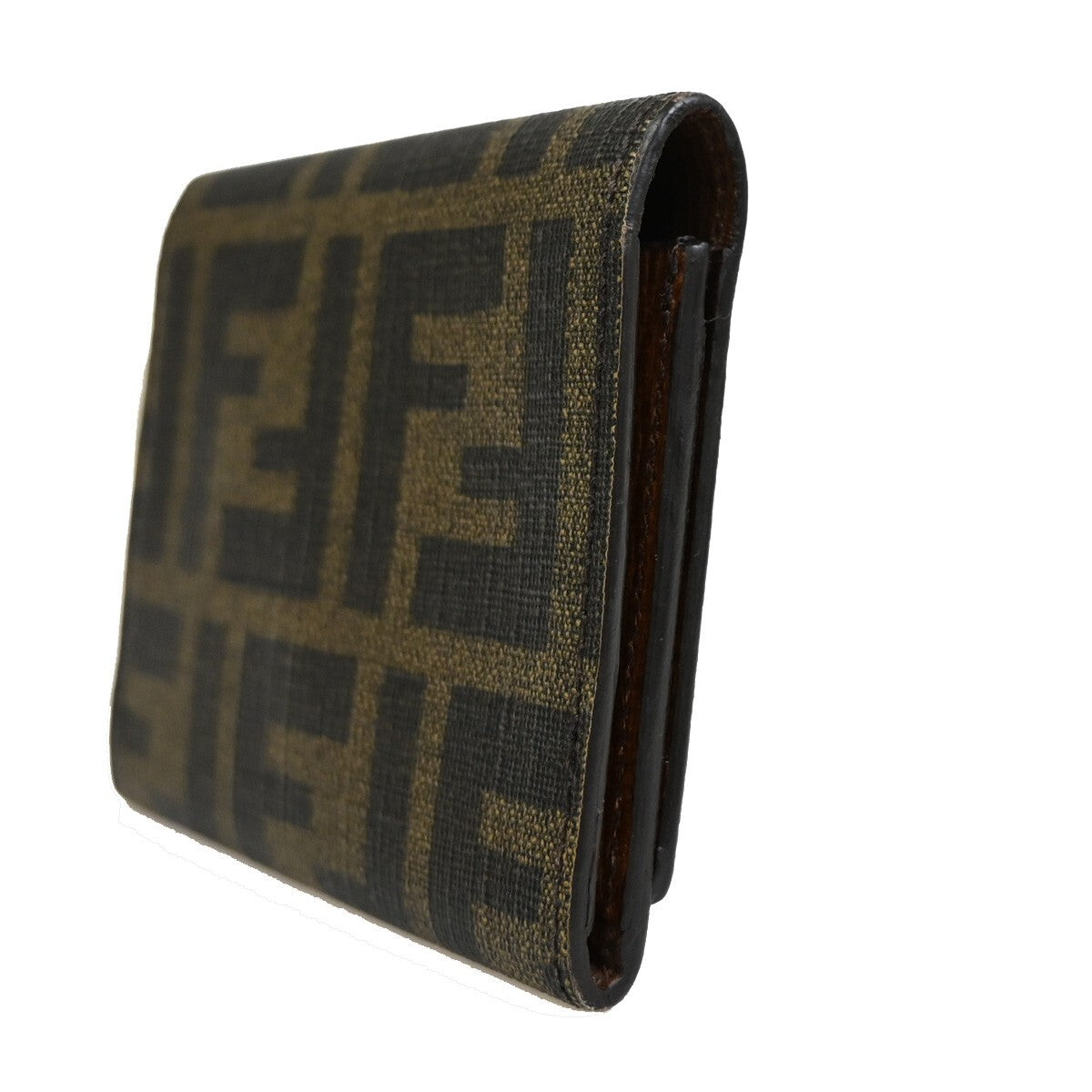 FENDI Logo Zucca Pattern Card Case Wallet PVC Leather Brown Italy 02EE268