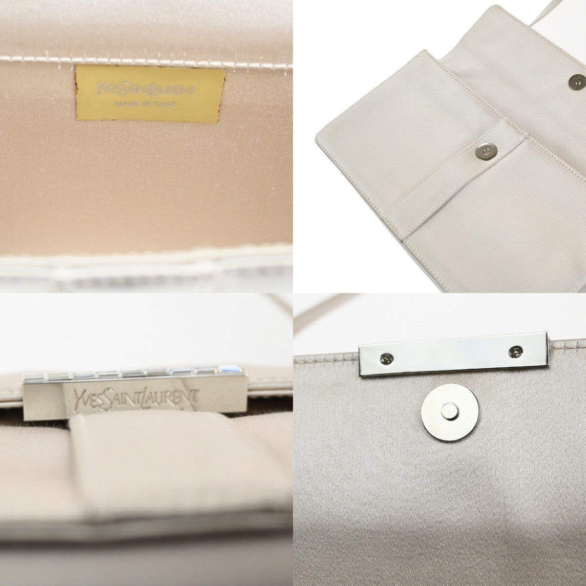 YVES SAINT LAURENT YSL Logo Shoulder Bag Satin Light Beige Italy SHW 82RL766