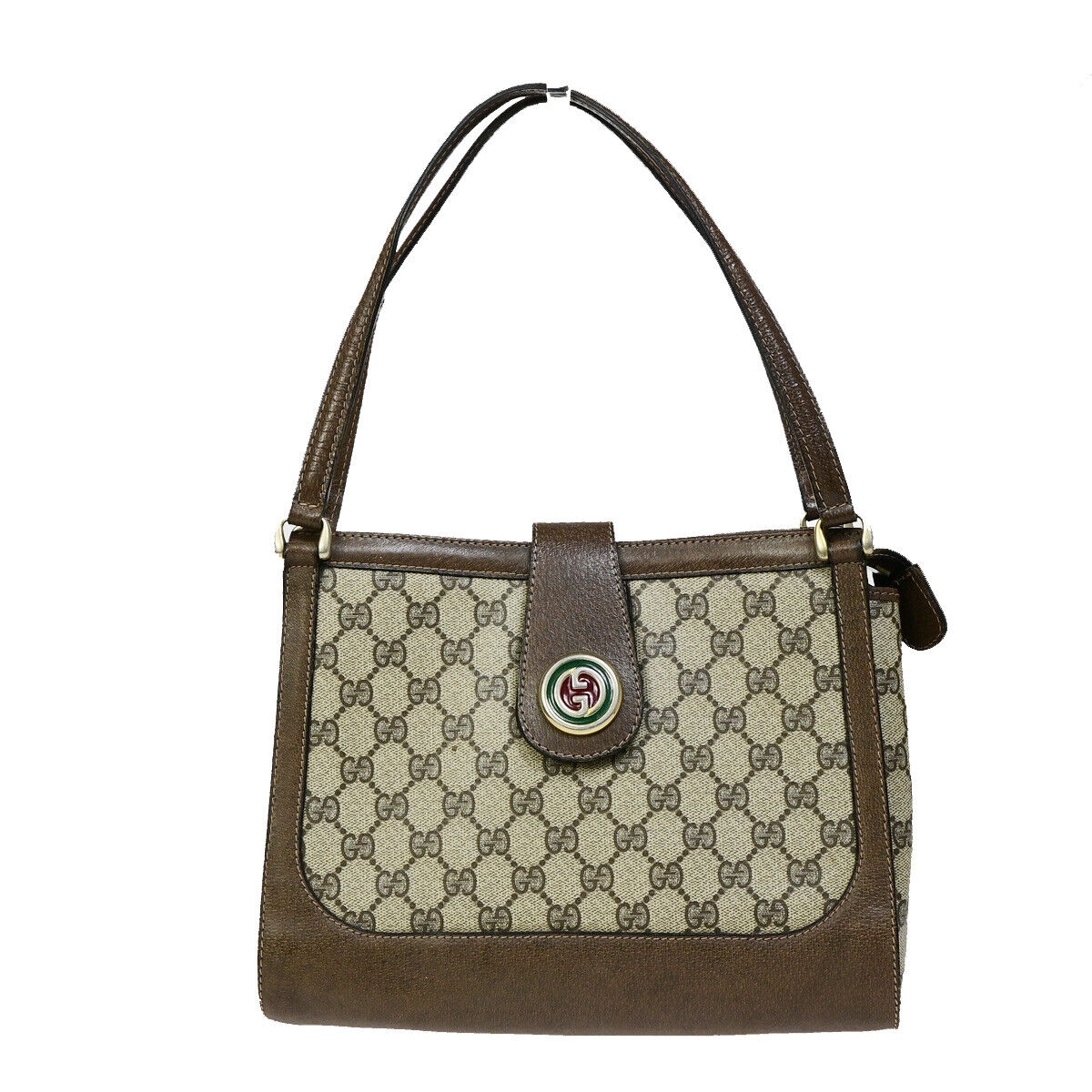 GUCCI Logo GG Pattern Shoulder Bag PVC Leather Brown Italy 69YF268