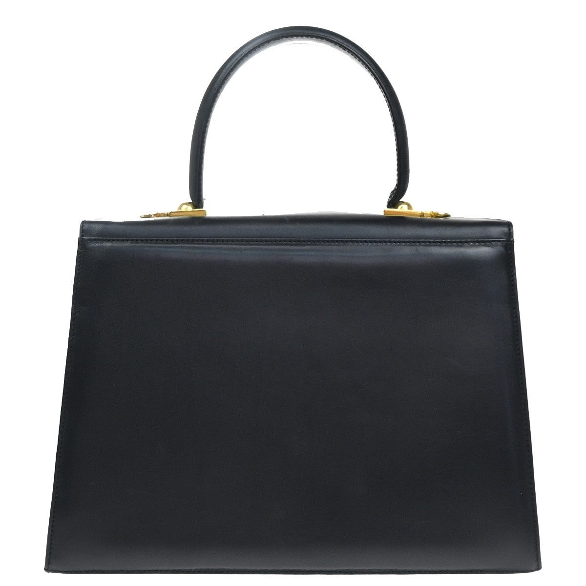 SALVATORE FERRAGAMO Logo Gancini Hand Bag Leather Navy Blue GHW Italy 67EF341