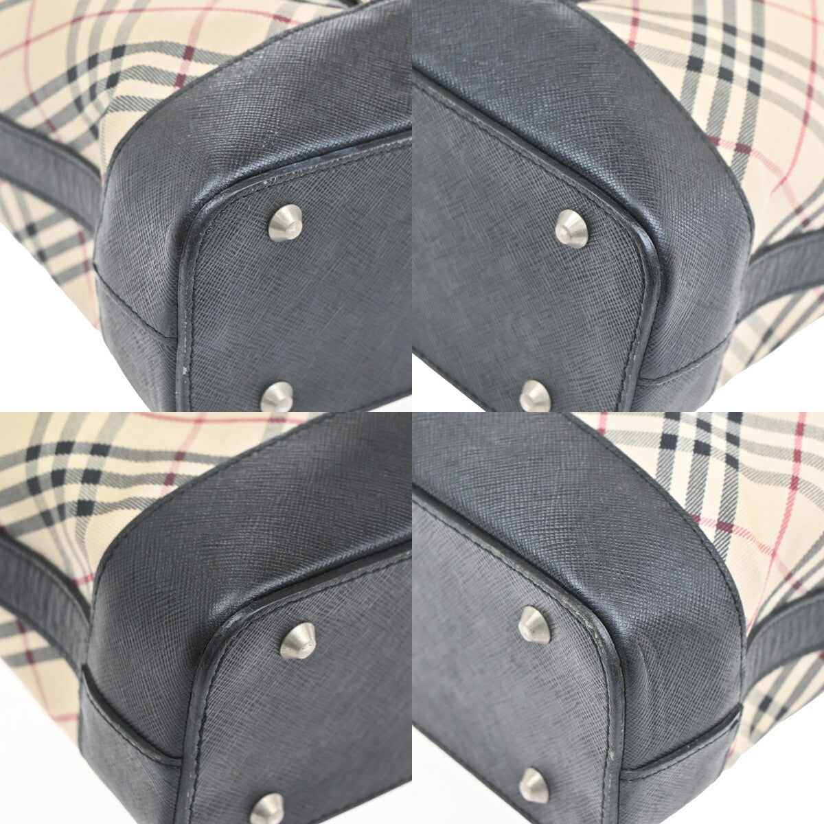 BURBERRY Logo Nova Check Hand Tote Bag Canvas Leather Beige Black Silver 69FB657