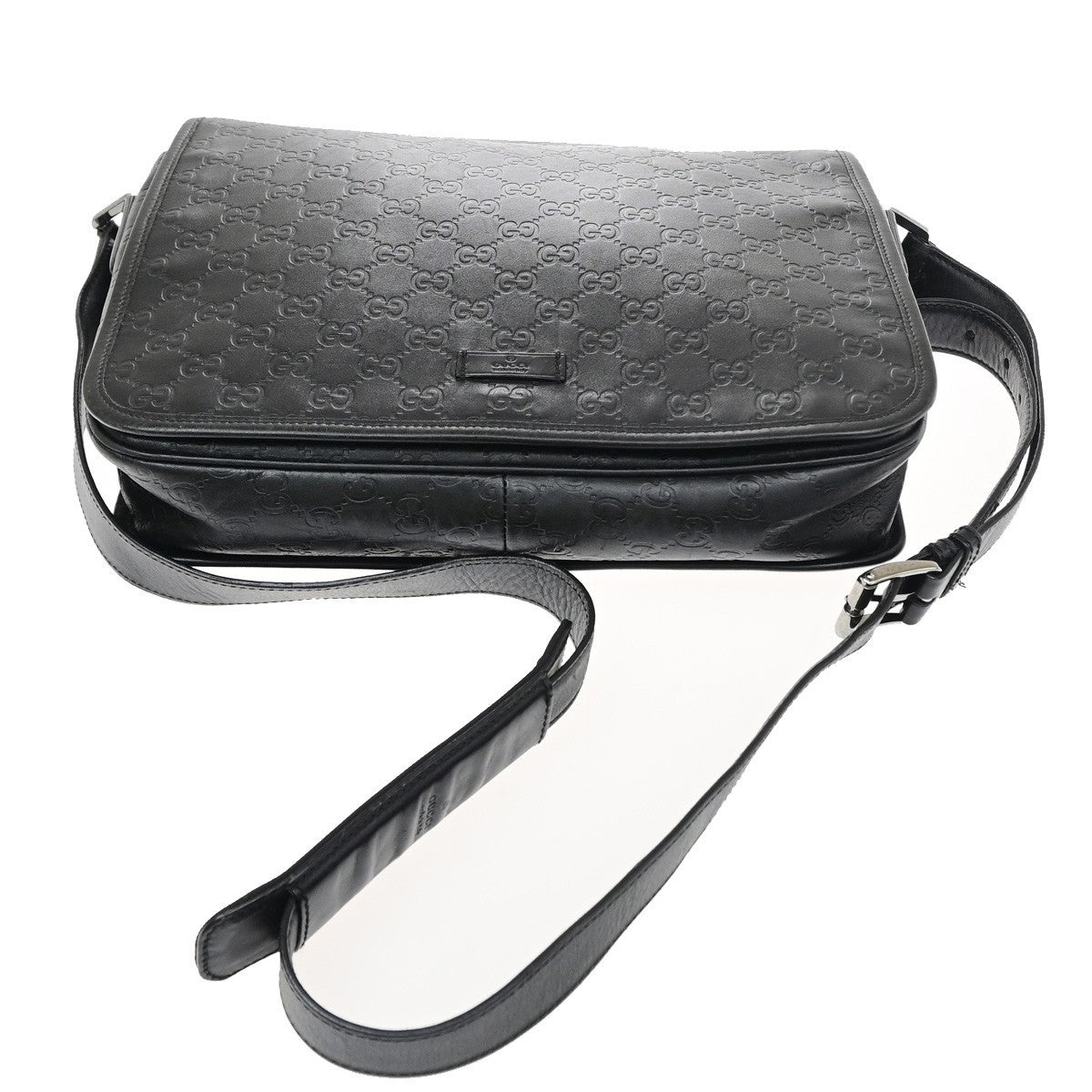 GUCCI GG Pattern Guccissima Shoulder Bag Embossing Leather Black Italy 62SA167