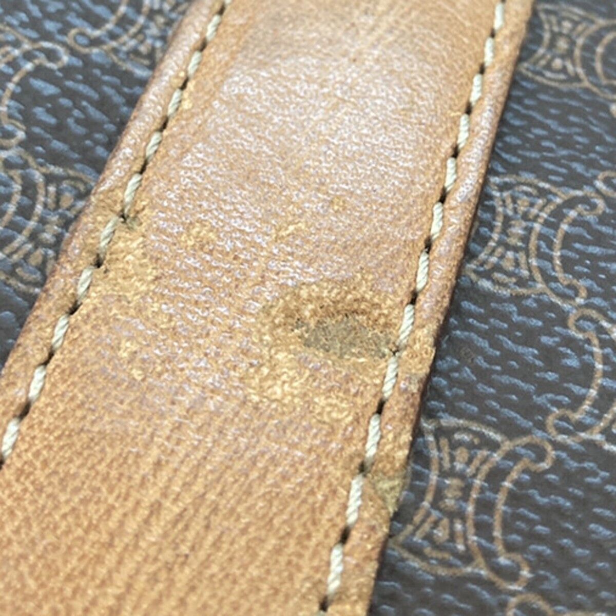 CELINE Logo Macadam Pattern Travel Hand Bag PVC Leather Brown Gold Italy 62EC911