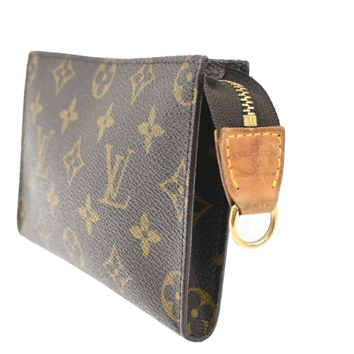LOUIS VUITTON Logo BUCKET PM Pouch Bag Monogram Leather Brown France 05MA344
