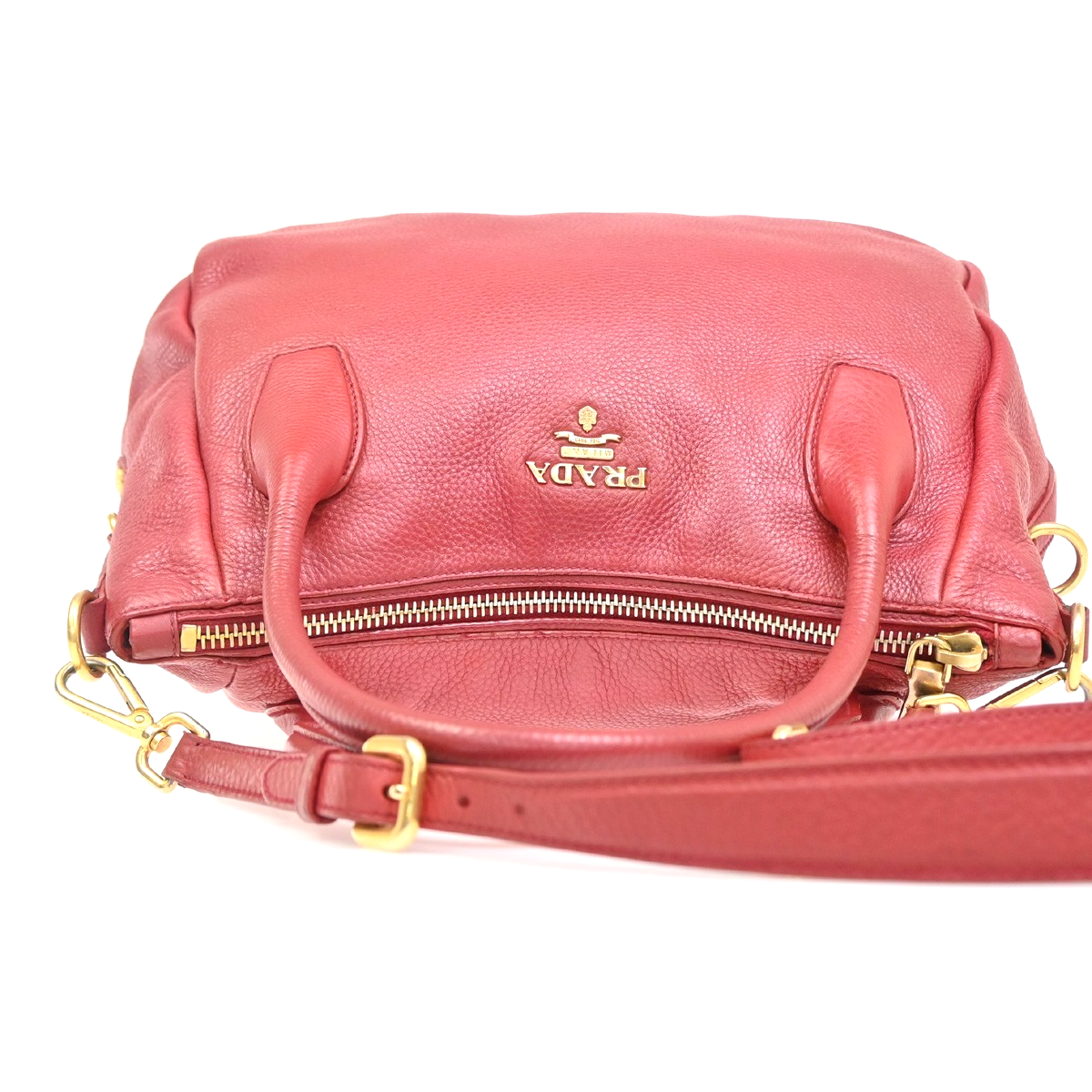 PRADA Logo 2way Crossbody Shoulder Hand Bag Embossing Leather Red GHW 84MA284