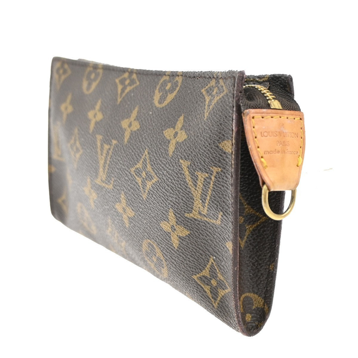 LOUIS VUITTON LV Logo Bucket GM Pouch Bag Monogram Leather Brown Gold 05MA328