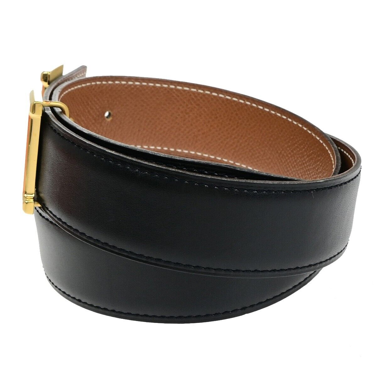 HERMES H Logo Constance Reversible Buckle Belt #70 Leather ◯Z Black GHW 83EC005