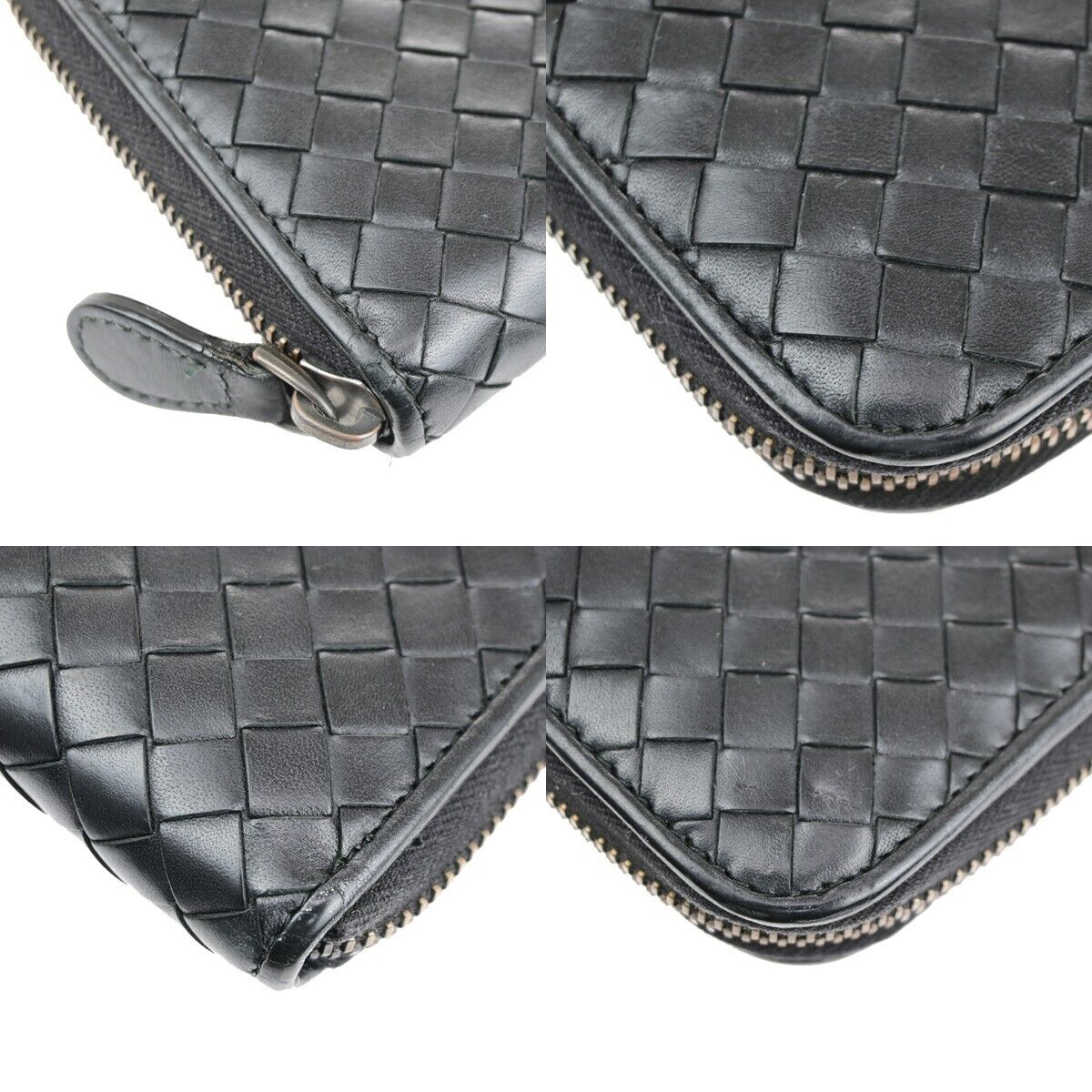 BOTTEGA VENETA Intrecciato Long Zipper Around Wallet Purse Leather Black 68EC519