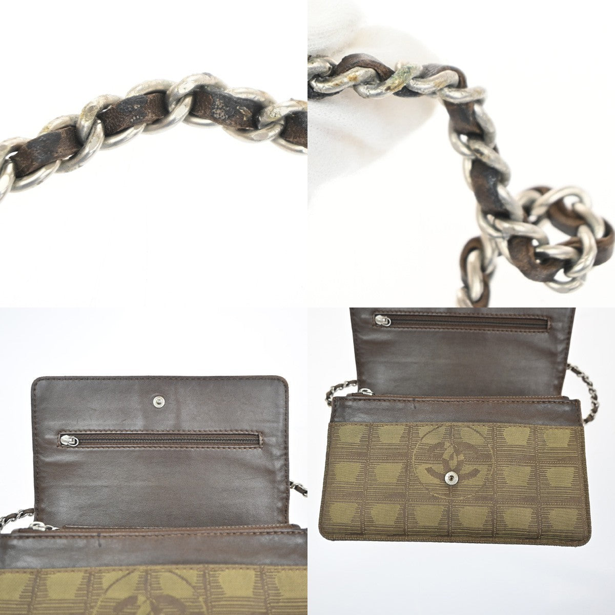 CHANEL New Travel Line Chain Shoulder Bag Wallet Canvas Leather GN Italy 95KC938