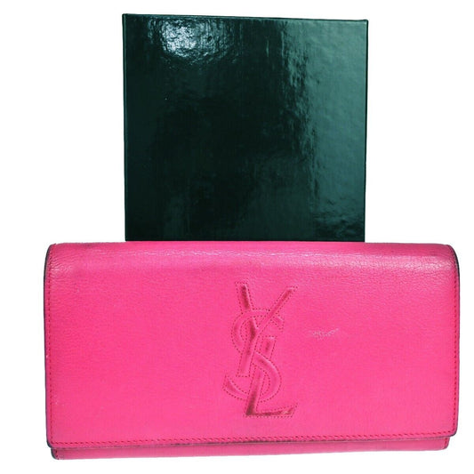 YVES SAINT LAURENT YSL Logo Long Zipper Wallet Purse Leather Pink 66SH355