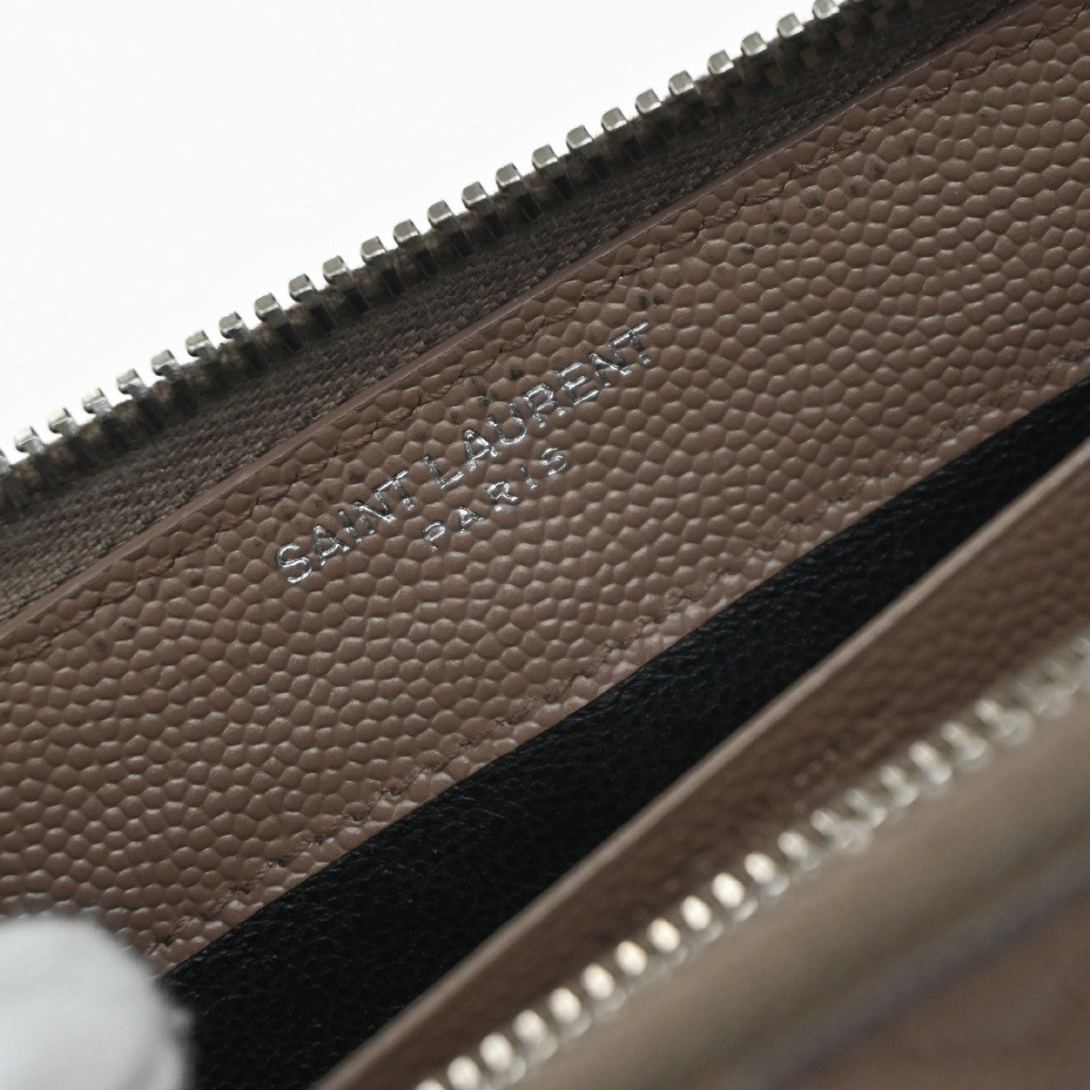 SAINT LAURENT YSL Logo Zipper Around Long Wallet Leather Beige SHW 64KP337