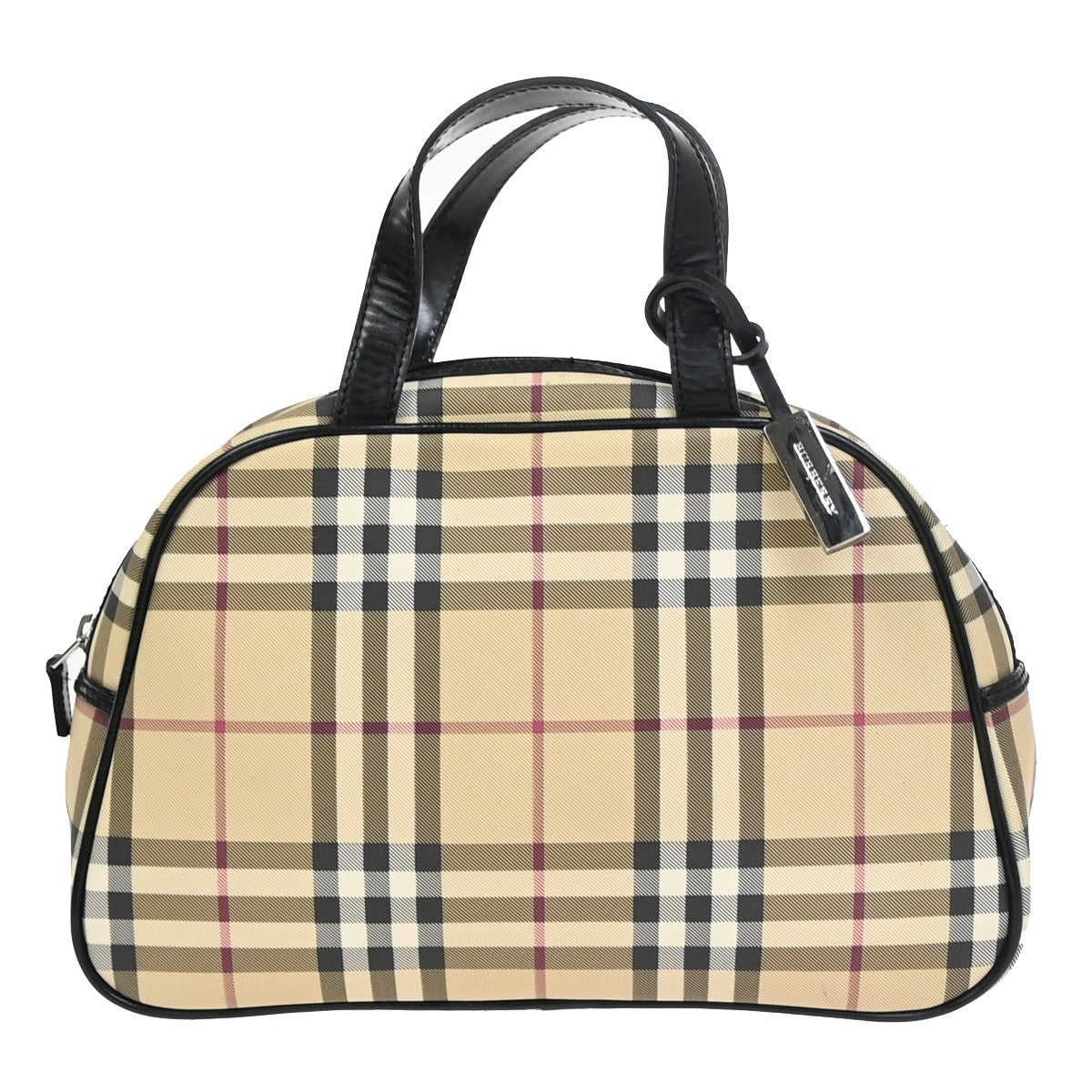 BURBERRY Logo Nova Check Pattern Hand Bag PVC Leather Black Beige SHW 31KD025