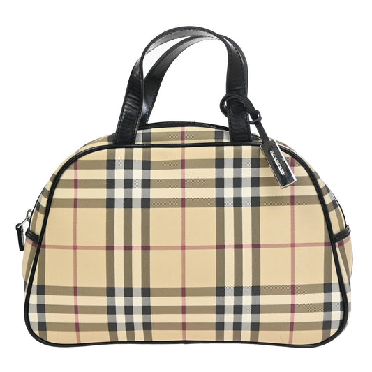 BURBERRY Logo Nova Check Pattern Hand Bag PVC Leather Black Beige SHW 31KD025