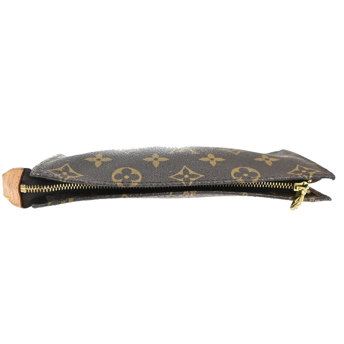LOUIS VUITTON LV Logo Bucket GM Pouch Bag Monogram Leather Brown Gold 05MA328