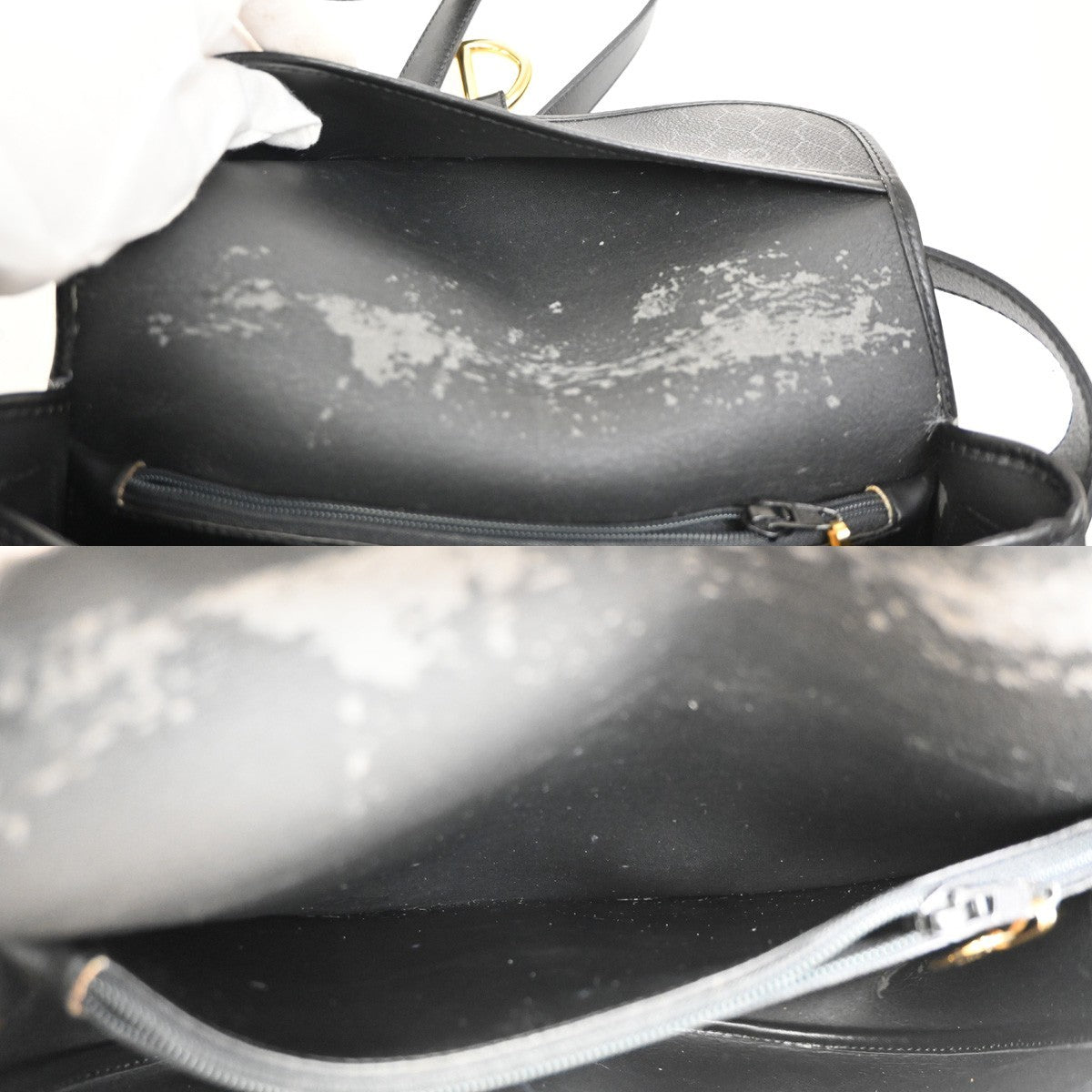 CHRISTIAN DIOR Logo Honeycomb Shoulder Bag PVC Leather Black GHW France 38KC673