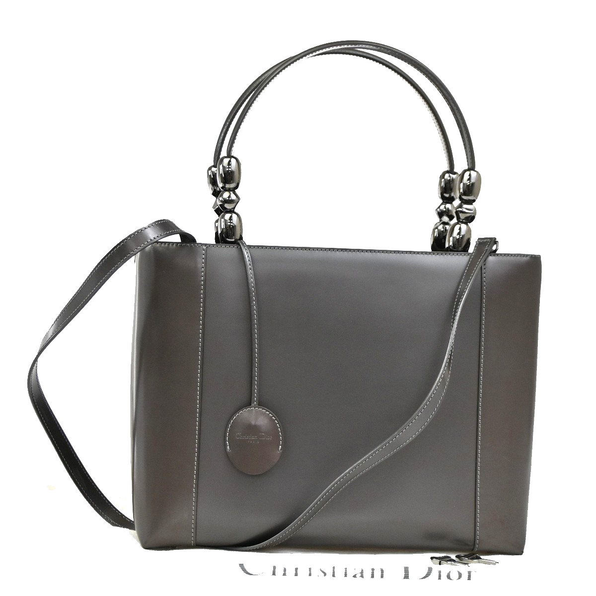 CHRISTIAN DIOR Malice Pearl 2Way Shoulder Bag Patent Leather Grey Italy 52RL541