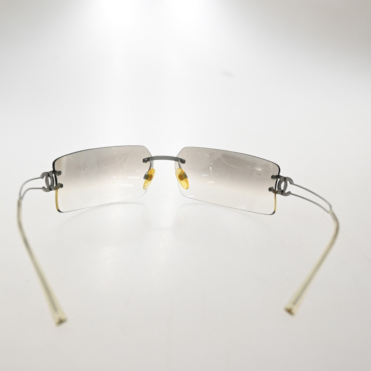 CHANEL CC Logo Rhine Stone Sunglasses Eye Were Plastic Metal Silver 63RL856