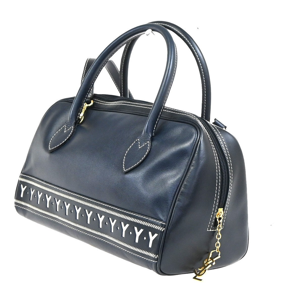 YVES SAINT LAURENT Y Logo 2Way Shoulder Hand Bag Leather Navy Blue GHW 18YJ011