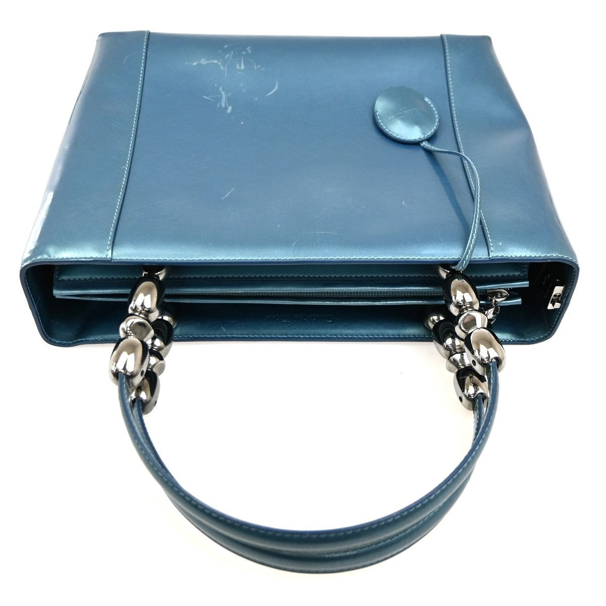 CHRISTIAN DIOR  Maris Pearl Hand Bag Patent Leather Blue SHW Italy 83TA405
