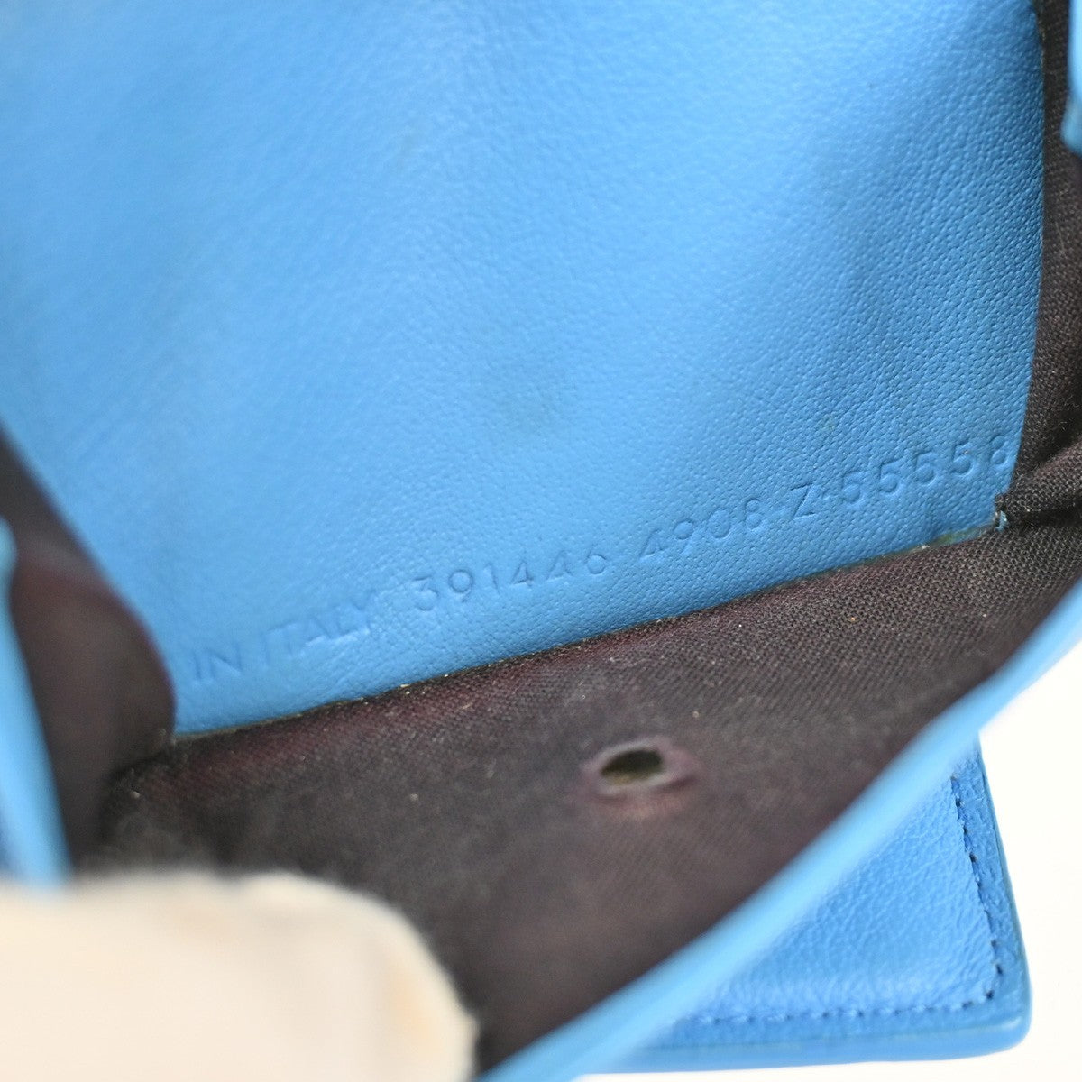BALENCIAGA Logo Paper Mini Trifold Wallet Purse Leather Blue SHW Italy 68KB334