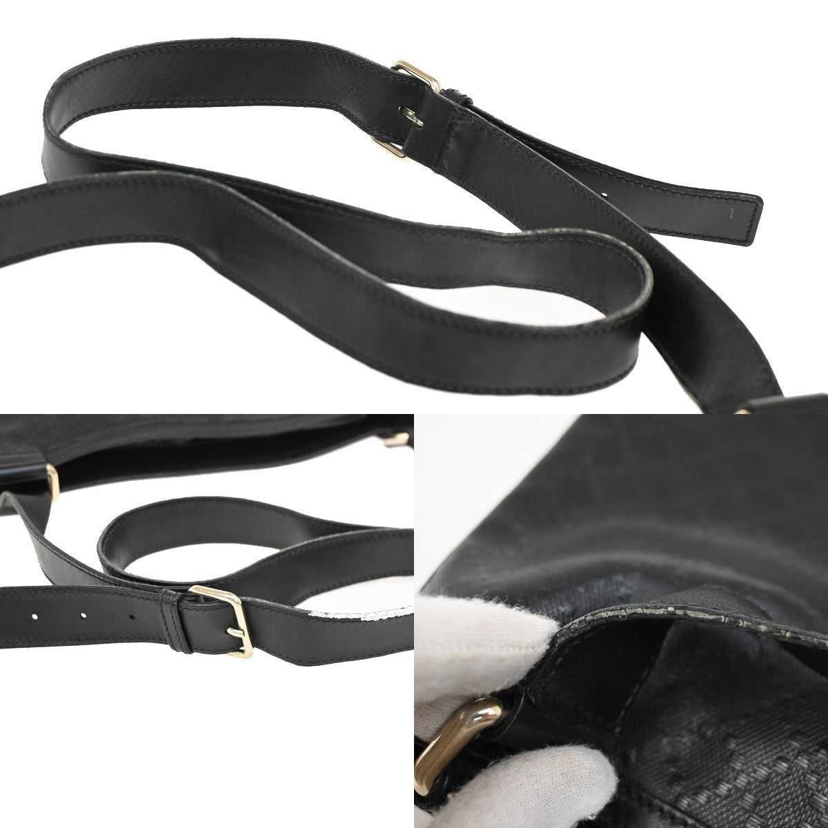 GUCCI Logo Imprime Messenger Bag Coated Canvas Leather Black SHW Italy 34DA255