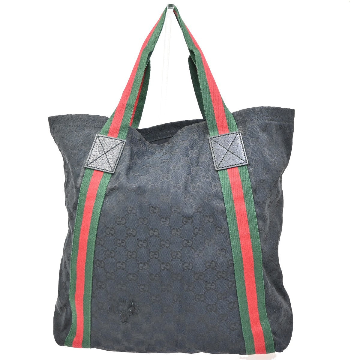 GUCCI GG Sherry Tote Shoulder Hand Bag Canvas Leather Black Italy 80KC428