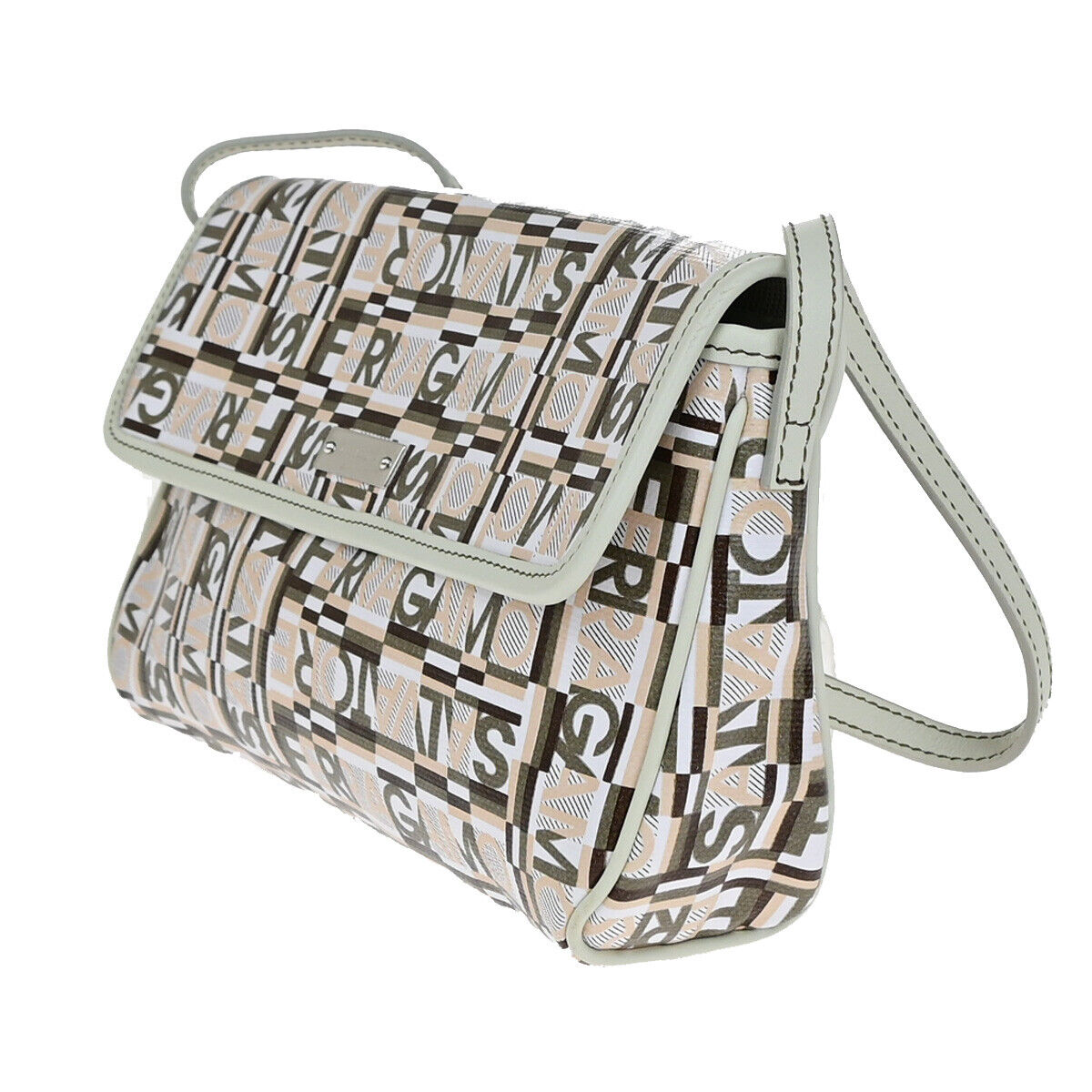 SALVATORE FERRAGAMO Logo Shoulder Bag PVC Leather White SHW Italy 30KA267