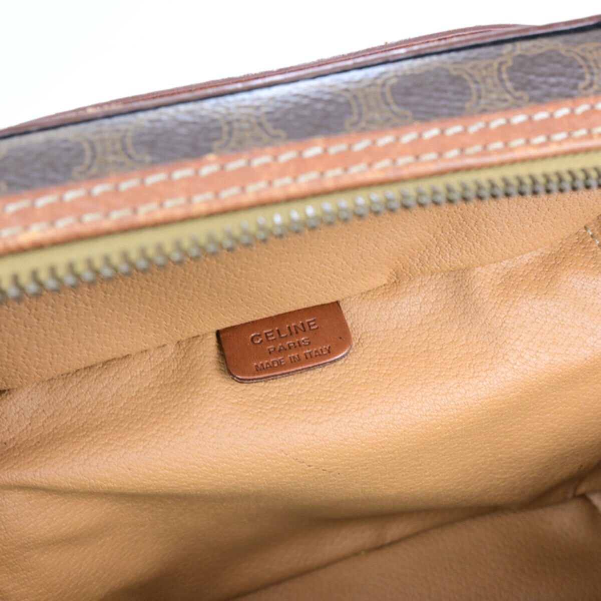 CELINE Logo Macadam Pattern Vanity Hand Bag PVC Leather Brown GHW Italy 63YG623