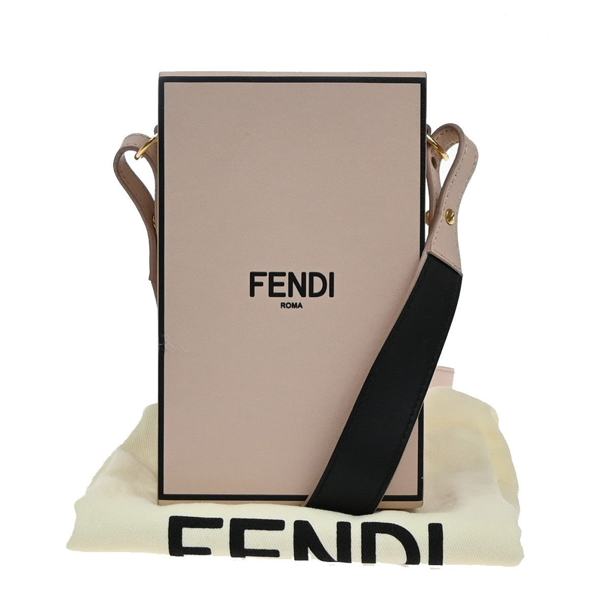 FENDI Logo Vertical Box Shoulder Bag Leather Pink GHW Italy 13RF862