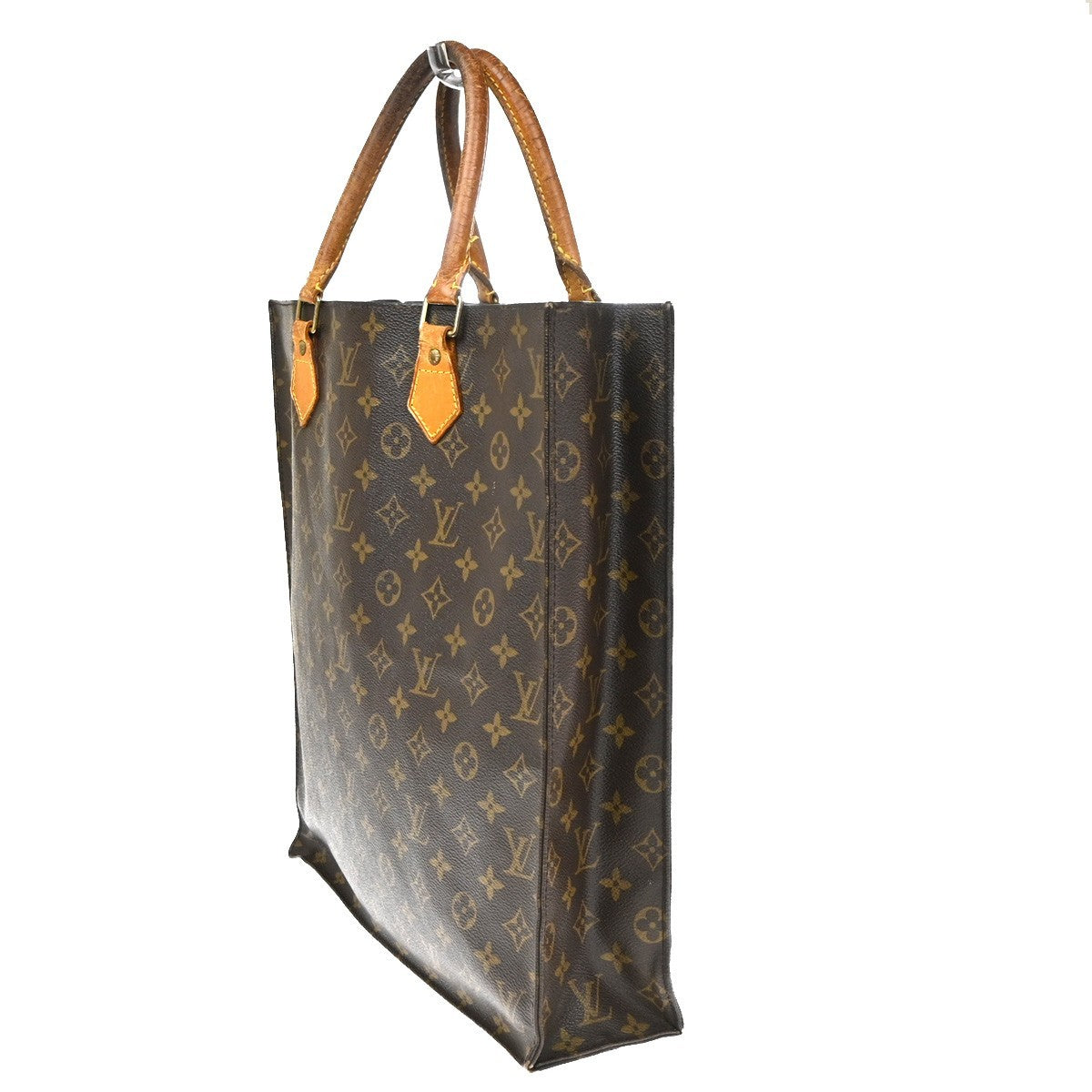 LOUIS VUITTON Logo Sac Plat Hand Tote Bag Monogram Leather Brown M51140 66CA931