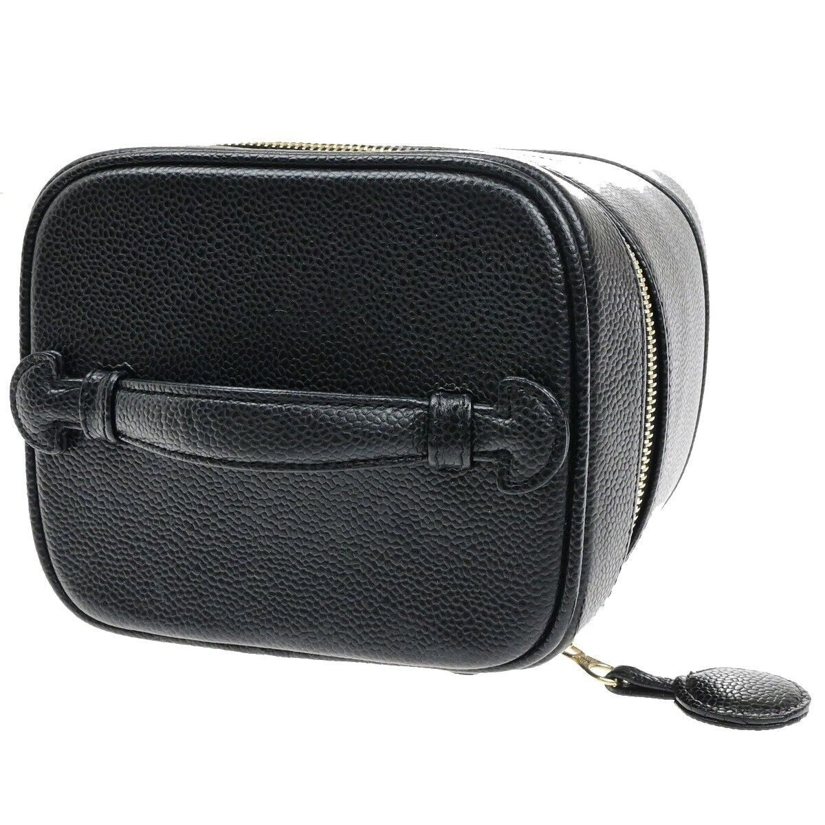 CHANEL CC Vanity Cosmetic Hand Bag Grained Calfskin Leather Black GHW 666RK912