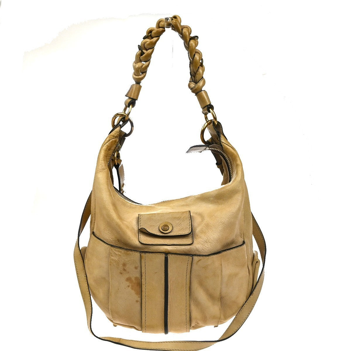 CHLOE Logo Heloise Hobo 2Way Crossbody Shoulder Bag Leather Beige GHW 66CA524