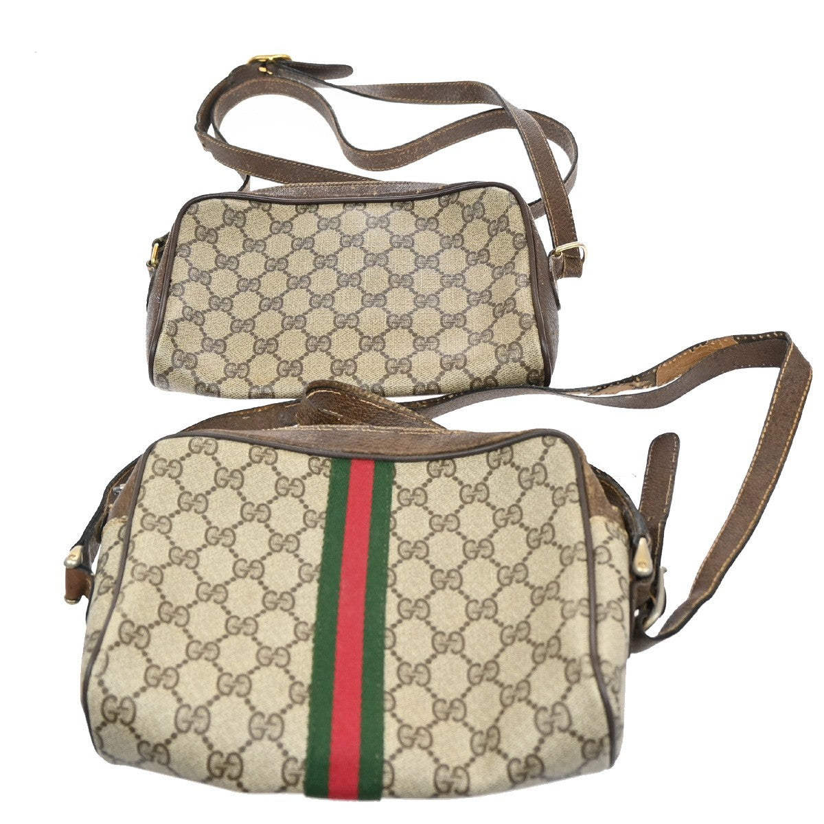 GUCCI GG Pattern 2 Set Shoulder Bags PVC Leather Beige Brown GHW Italy 04CA372