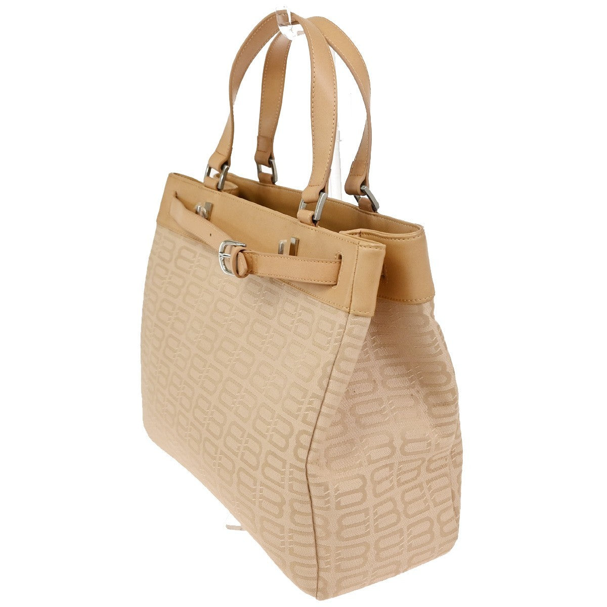 BALENCIAGA Logo BB Pattern Hand Tote Bag Canvas Leather Beige SHW 09CA910