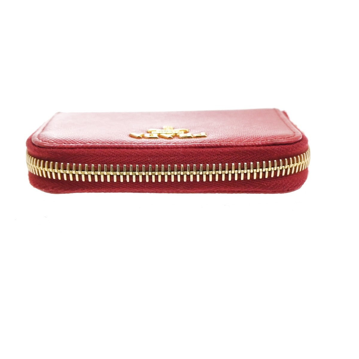 PRADA Zip Around Coin Case Compact Wallet Saffiano Leather Red Italy 37MA483