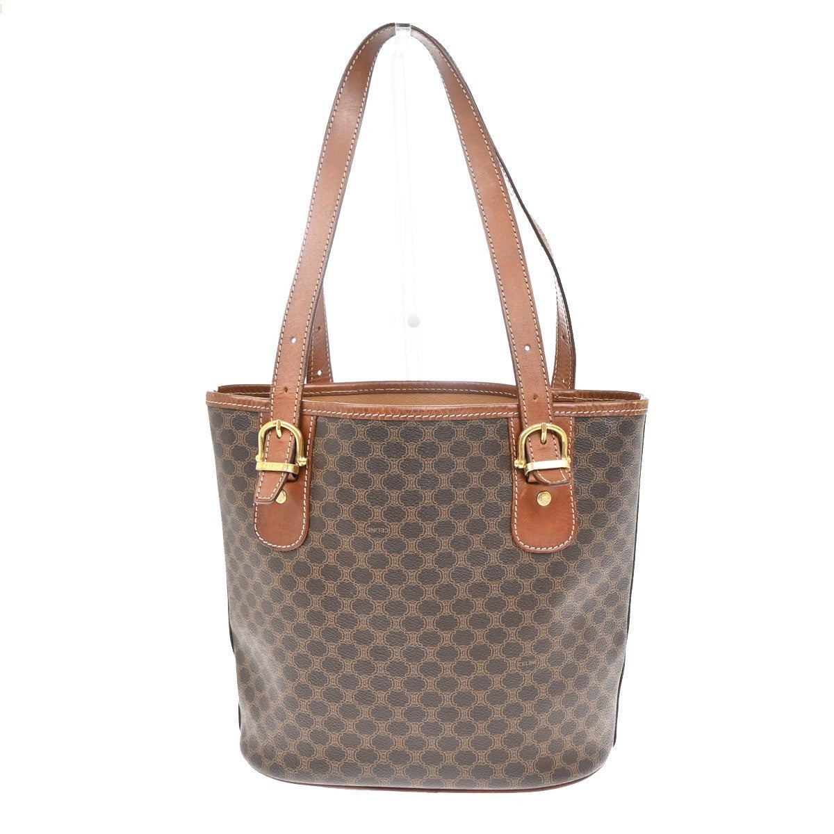 CELINE Logo Macadam Pattern Shoulder Bag PVC Leather Brown Italy Gold 04FC142