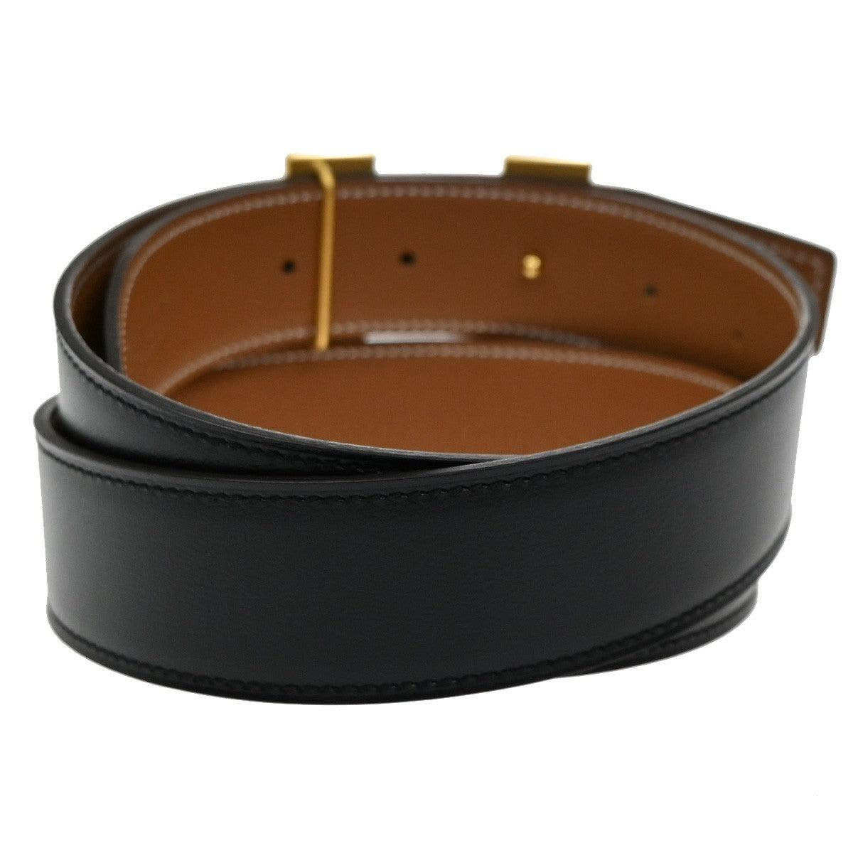HERMES H Logo Constance Reversible Buckle Belt 80# Leather Black Brown 78RL421