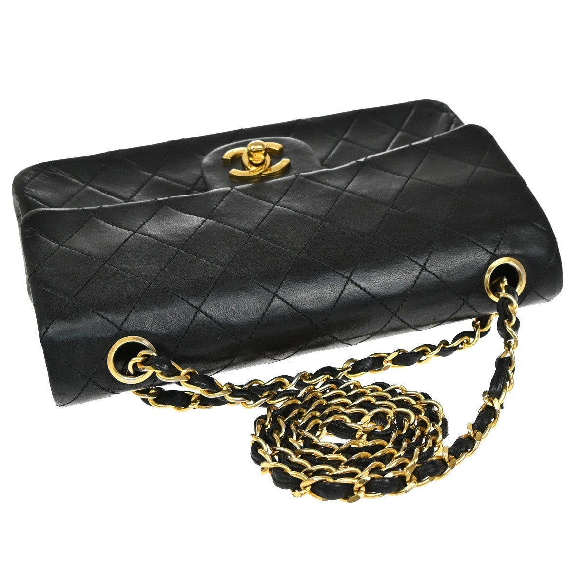 CHANEL Matelasse 23 Double Flap Chain Shoulder Bag Leather BK Vintage 396RF511