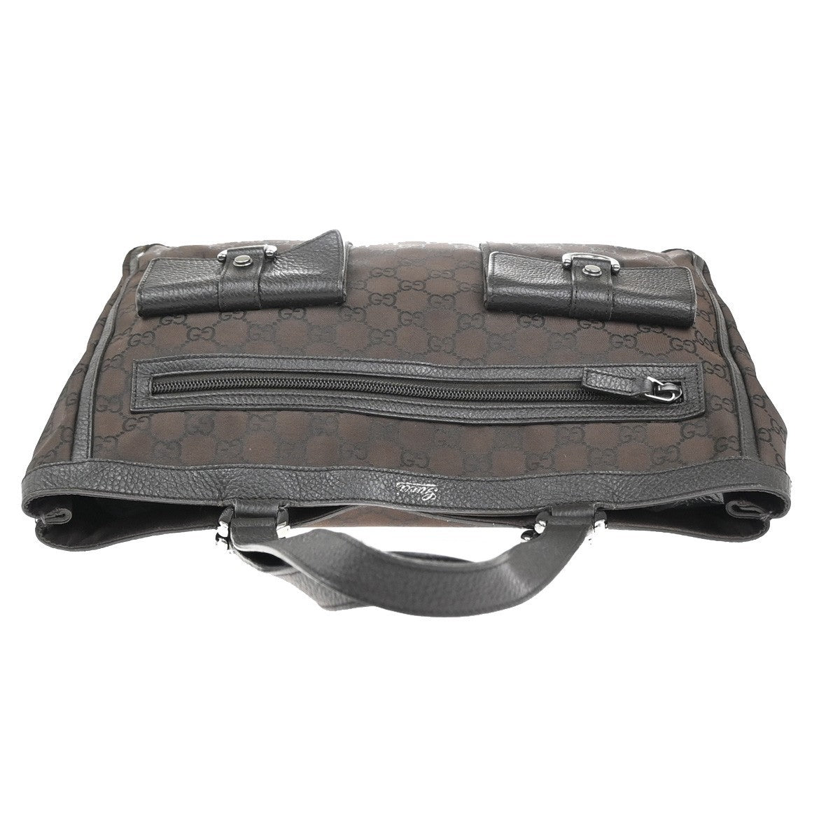 GUCCI Logo GG Shoulder Tote Hand Bag Canvas Leather Brown SHW Italy 80KC595