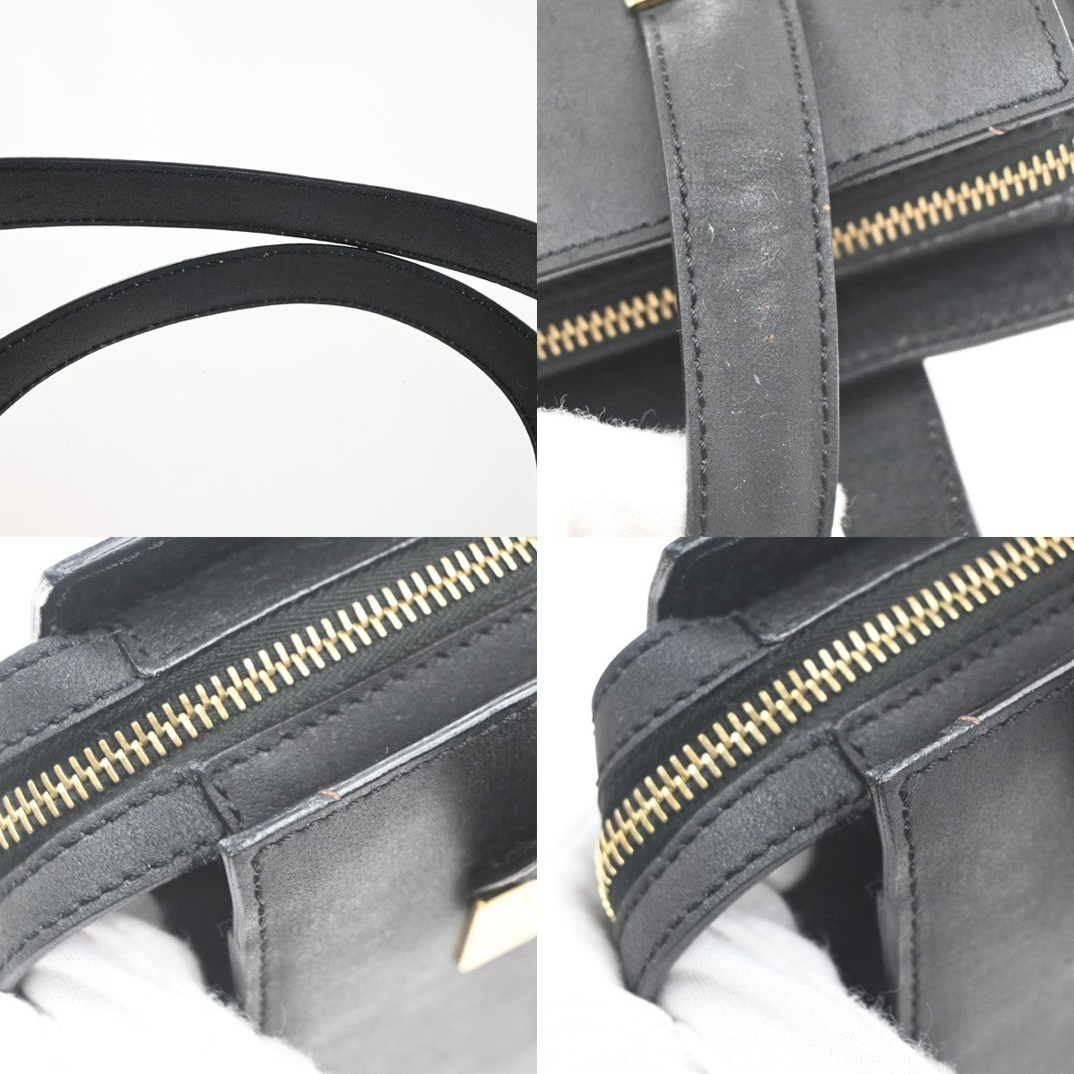 CELINE Logo Shoulder Hand Tote Bag Leather Black GHW Italy 30KC715