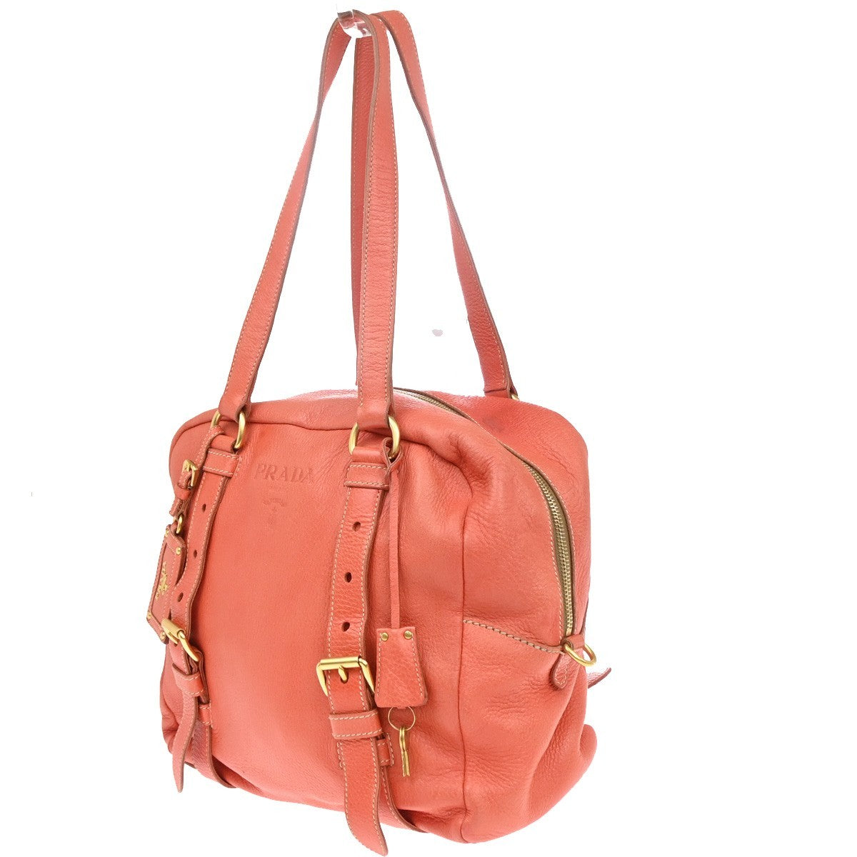 PRADA Logo Shoulder Tote Bag Leather Orange GHW Italy 34KP583
