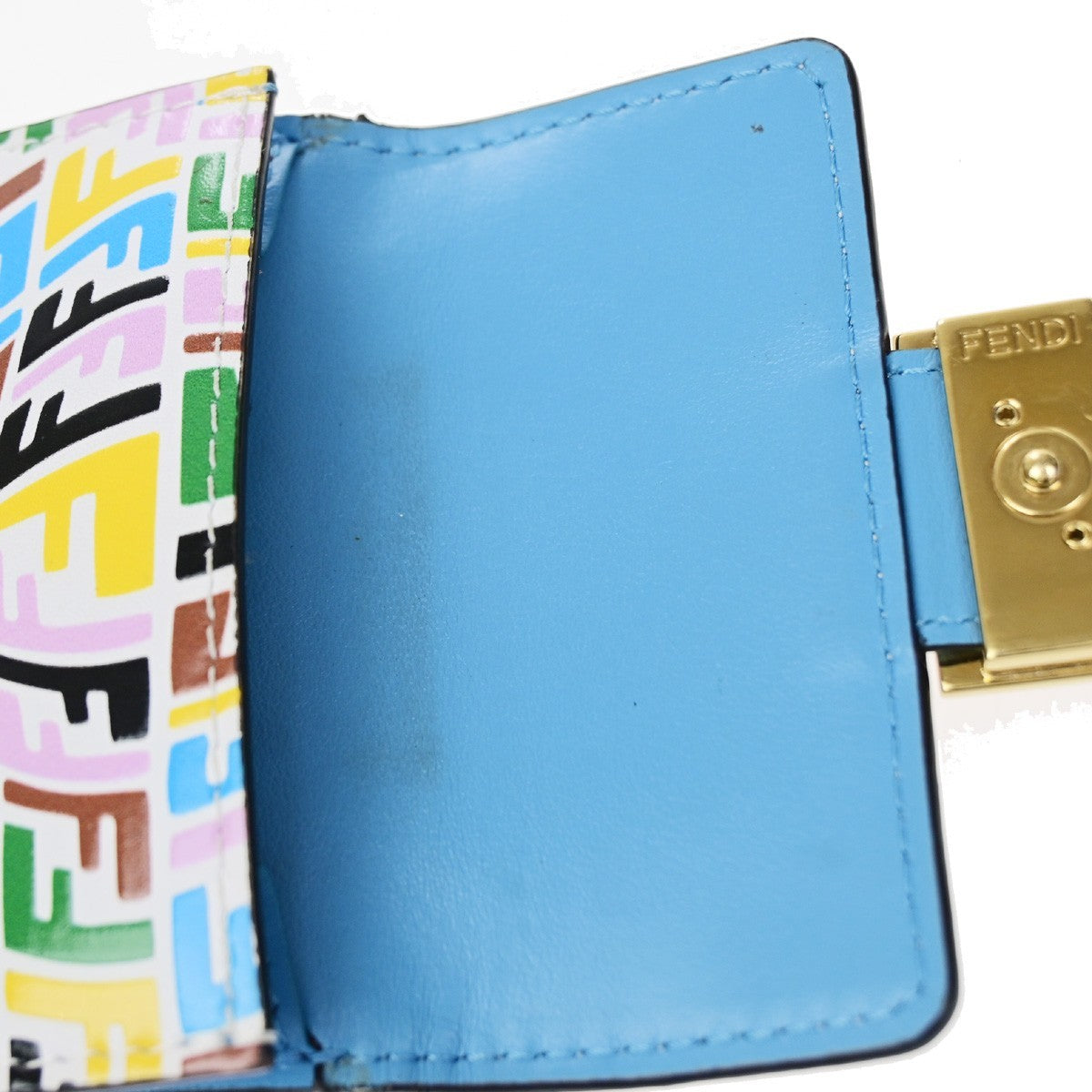 FENDI Logo FF Vertigo Baguette Trifold Compact Wallet Leather Multicolor 61YJ250