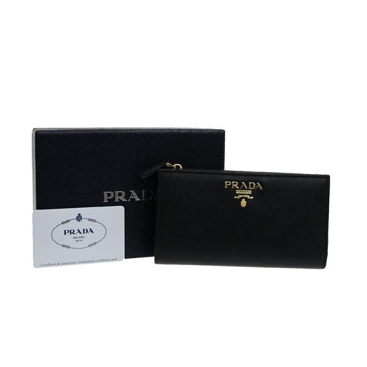 PRADA MILANO Bifold Long Wallet Saffiano Multicolor Leather Black Gold 35RK903
