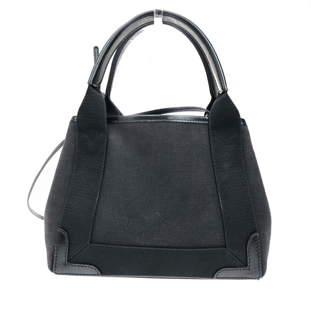 BALENCIAGA Navy Cabas XS 2Way Shoulder Hand Bag Canvas Leather Black 85ED814