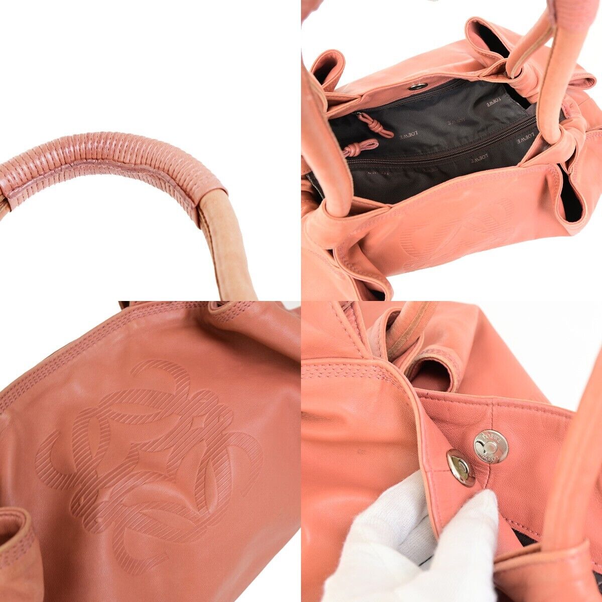LOEWE Anagram Logos Nappa Aire Hand Bag Leather Pink Made in Spain 62FB185