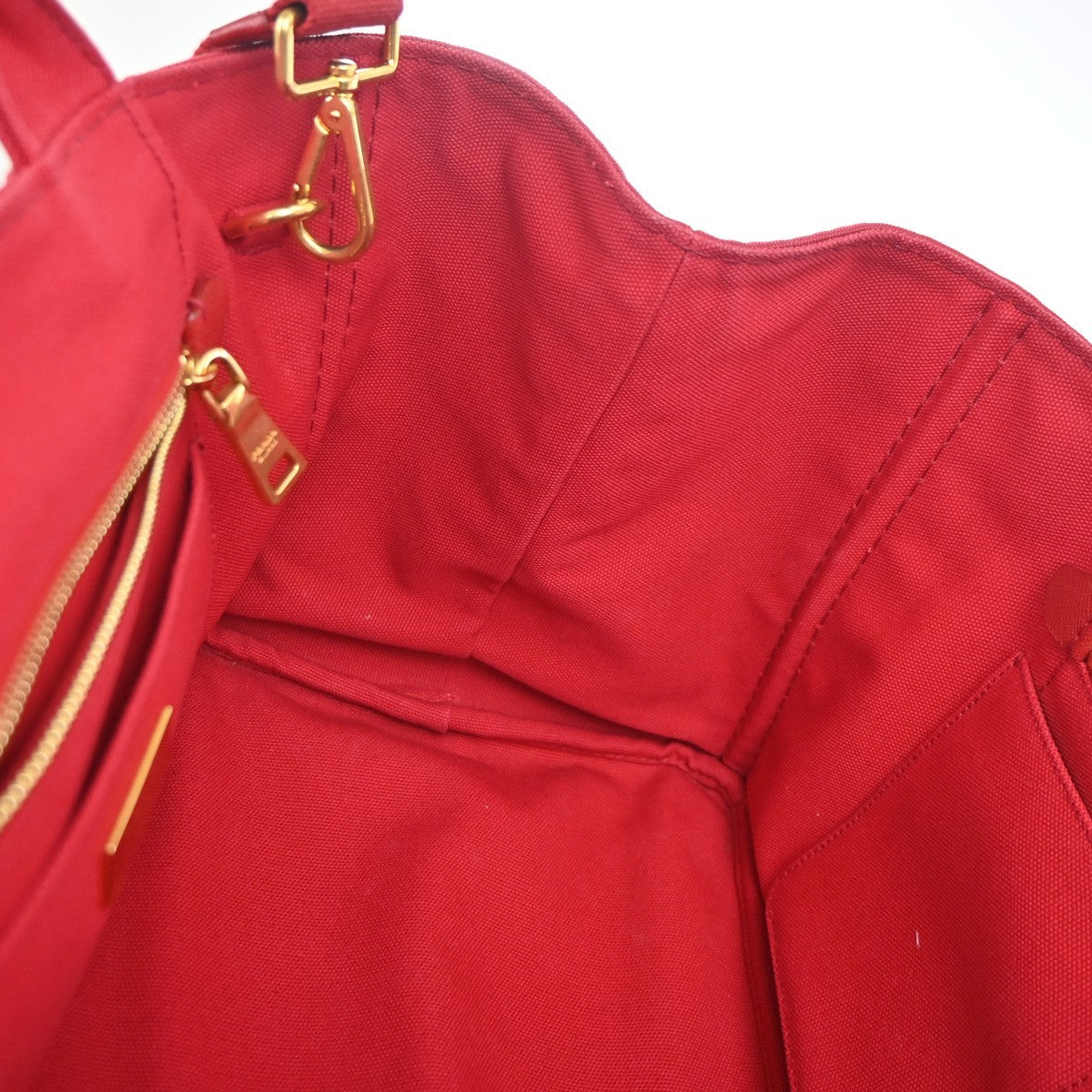 PRADA Logo Canapa 2Way Shoulder Hand Bag Canvas Leather Red GHW 79YH925