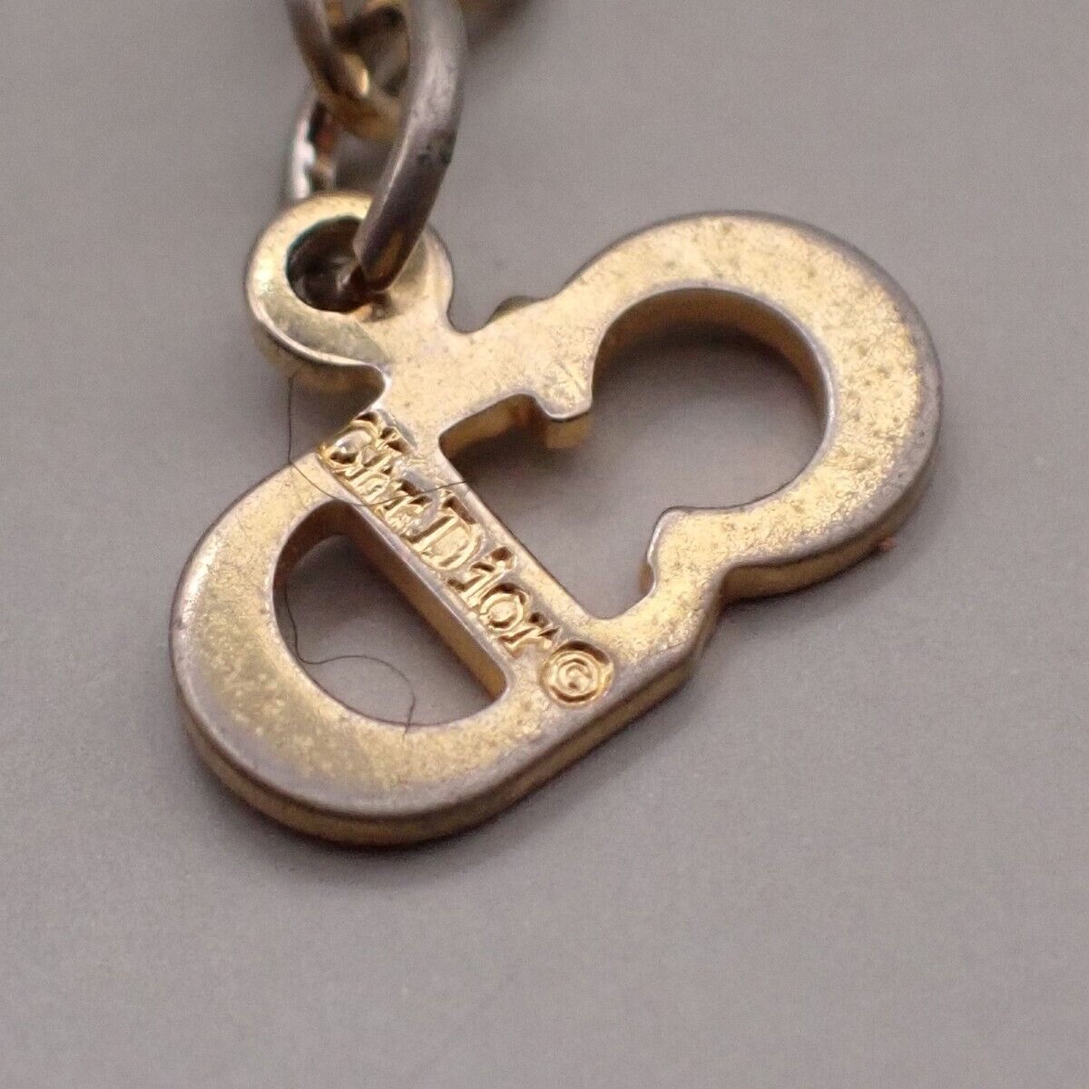 CHRISTIAN DIOR CD Logo Pendant Charm Necklace Gold Accessory 04ED431